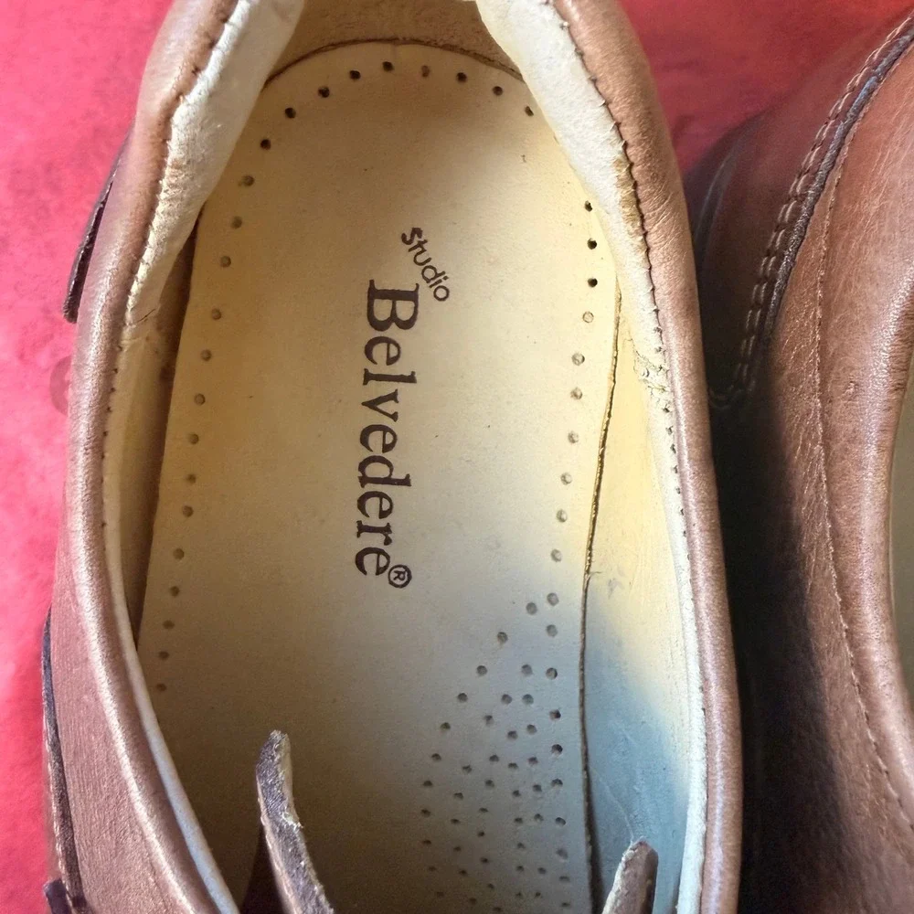Studio Belvedere Bay Bridge Mens 11D Tan Brown Formal Pebbled Leather Oxfords